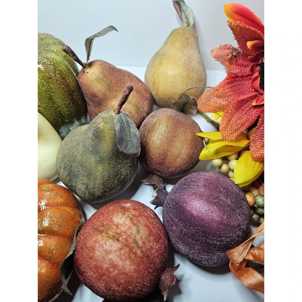 Huge Fall Decor Lot Faux Pumpkins Sunflower Fruit Grateful Sign Gourd Pinecone